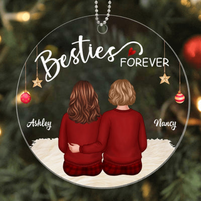 Back View Besties Sisters Sitting Christmas Personalized Acrylic Ornament