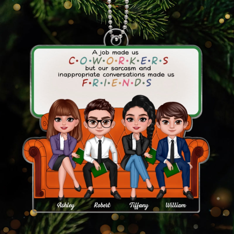 Coworkers Friends Colleagues Sitting On Sofa Personalized Acrylic Ornament, Christmas Gift