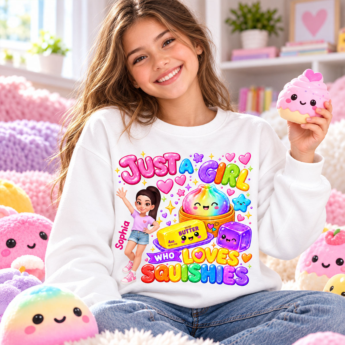 Just A Girl Who Loves Squishies - Personalized Shirt - Christmas Gift For Girl, Granddaughter, Daughter