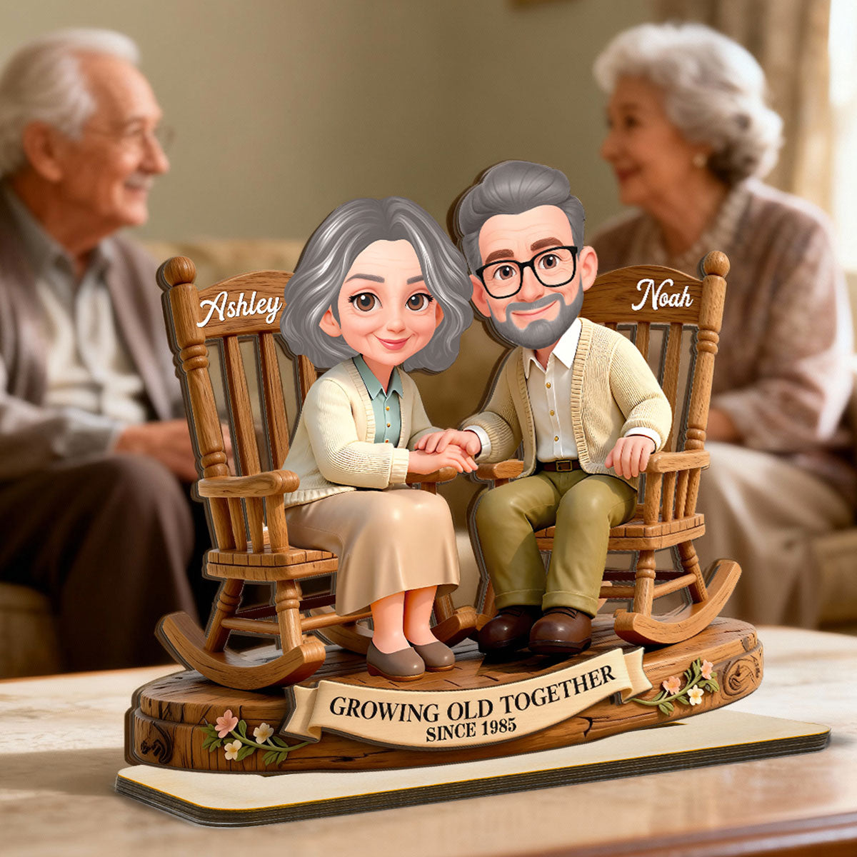 Eternal Love Couple On Rocking Chairs Growing Old Together - Personalized 2-Layer Wooden Plaque - Heartfelt Valentine's Day, Anniversary Gift For Couple, Gift For Him, For Her