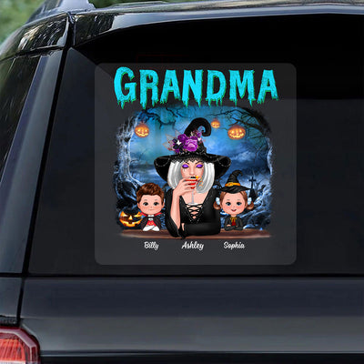 Halloween Night Grandma Witch And Grandkids Personalized Decal, Halloween Decor