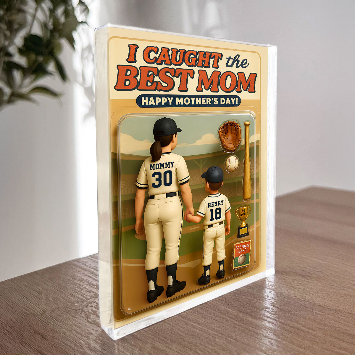 We Caught the Best Mom Baseball Custom Figure - Personalized Acrylic Block Plaque - Gift for Mom, Gift for Grandma, Gift for Wife