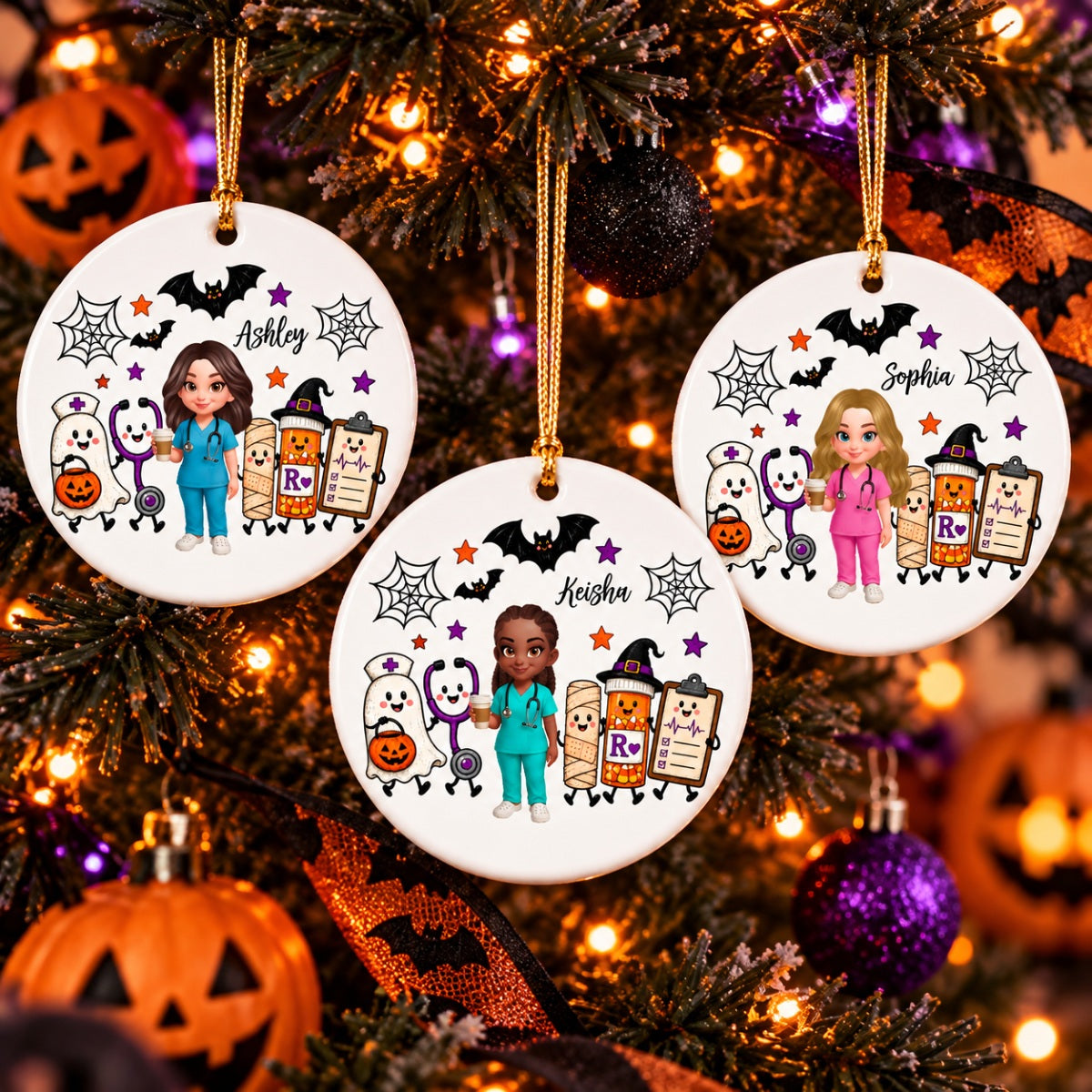 Halloween Cute Nurse Things - Personalized Circle Ornament - Halloween Ornament For Nurse