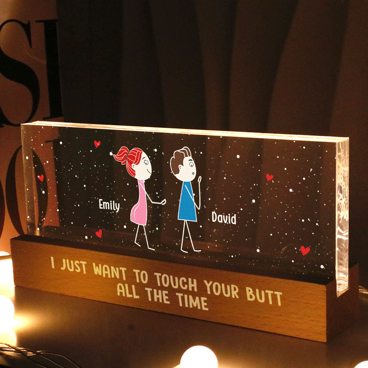 Funny Couple Touch Your Butt All The Time Personalized Acrylic Block LED Night Light,  Gift, Anniversary Gift For Him, For Her