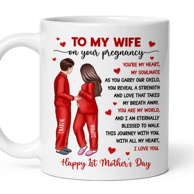 To My Pregnancy Wife Happy First Mother's Day From Husband Personalized Mug, Gift For Pregnant Mom, Expecting Mom