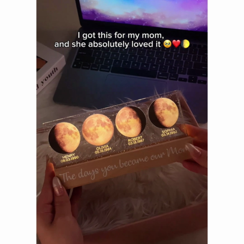Custom Birth Moon Phase The Day You Become My Mom Personalized Acrylic Block LED Night Light, Gift