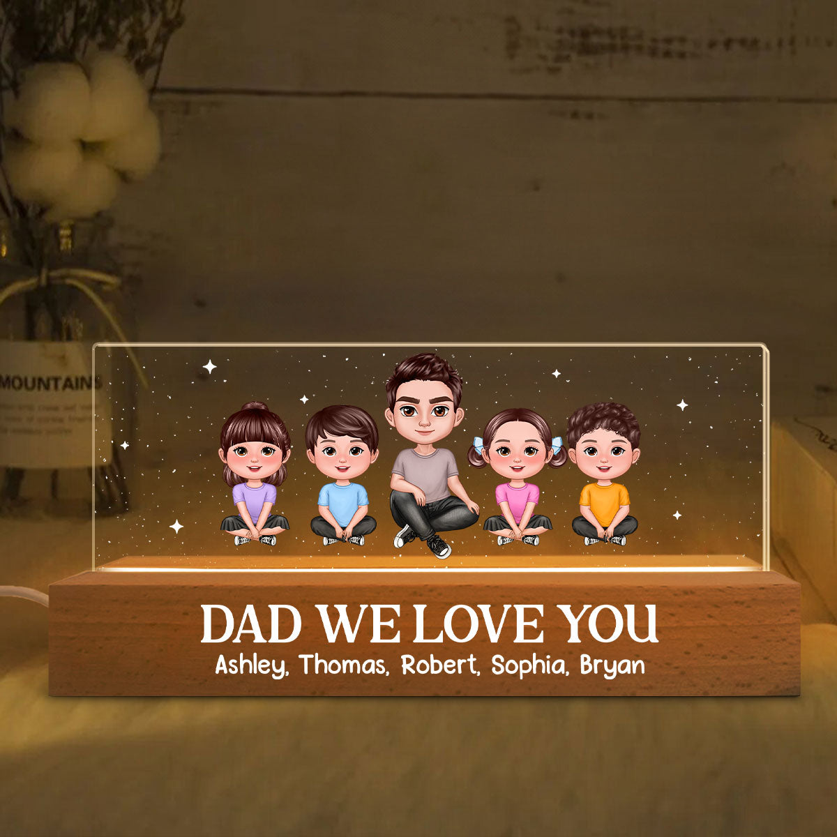 Best Dad Grandpa Ever Doll Sitting Personlaized Acrylic LED Night Light