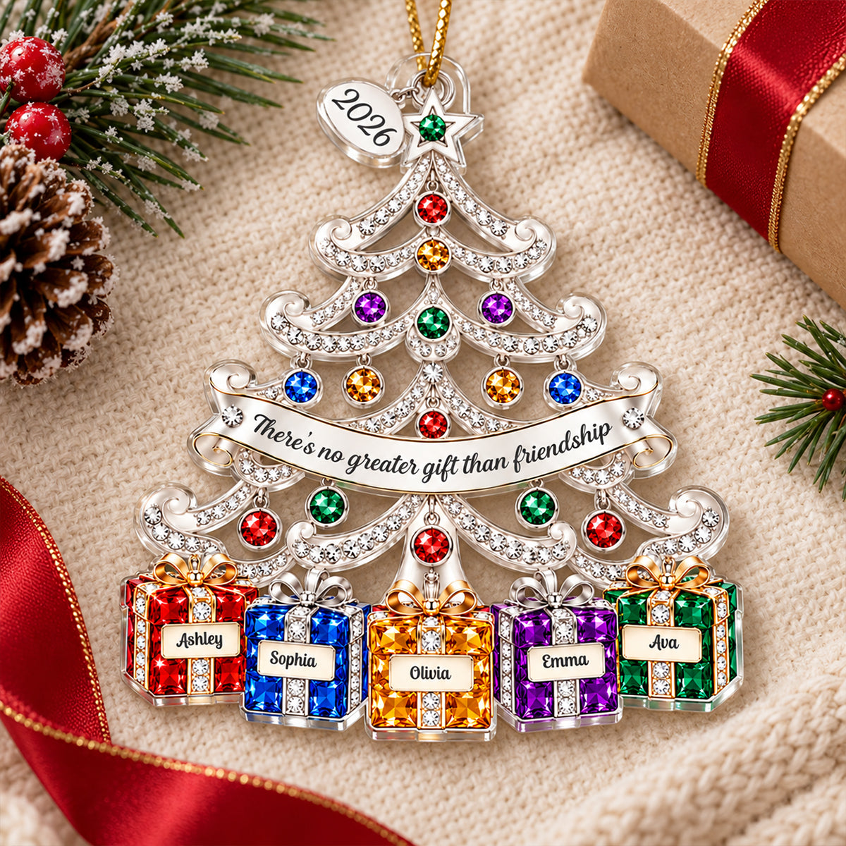 Jewelry Friendship Christmas Tree 2D Flat - Personalized Acrylic Ornament – Custom Name Keepsake Christmas Gift for Friends