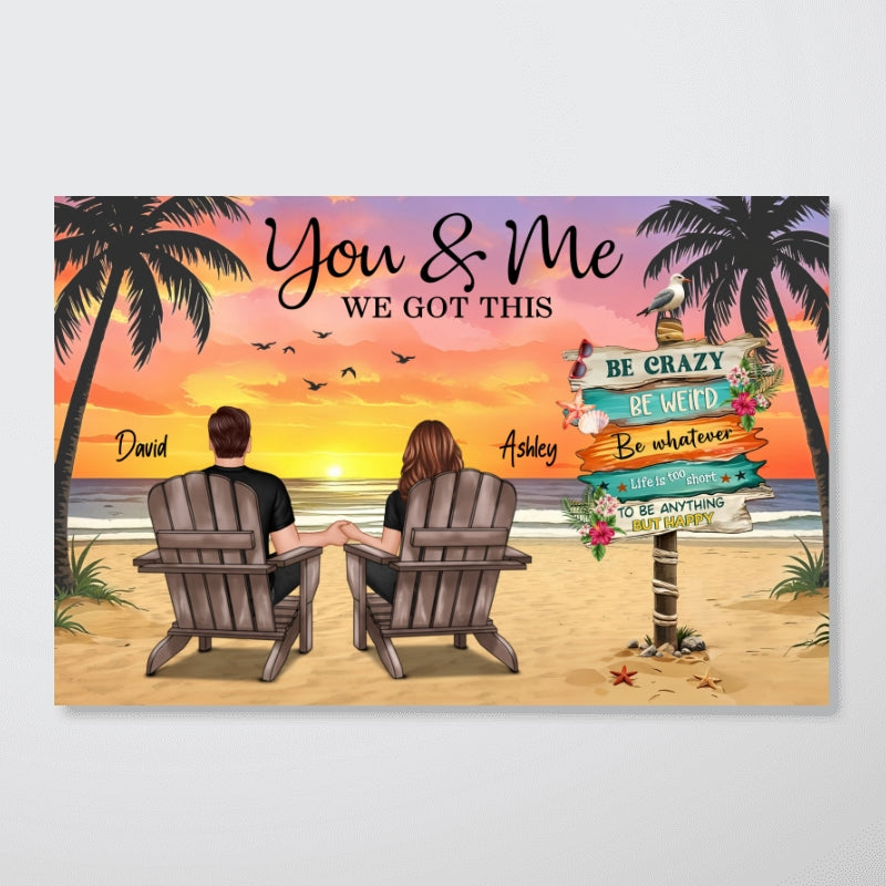 Couple Beach Landscape Sign Post Sunset Summer Vibe Personalized Poster, Gift For Him, For Her