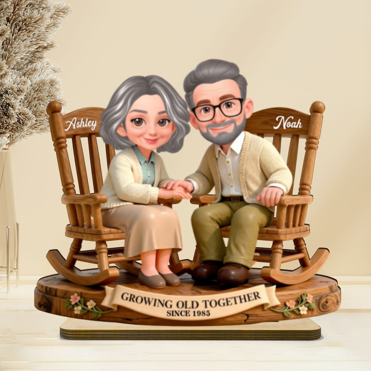 Eternal Love Couple On Rocking Chairs Growing Old Together - Personalized 2-Layer Wooden Plaque - Heartfelt Valentine's Day, Anniversary Gift For Couple, Gift For Him, For Her