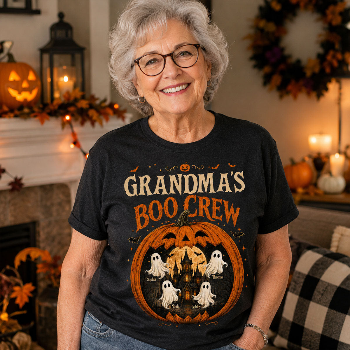 Trending Pumpkin Grandma's Boo Crew Halloween Haunted House - Personalized Shirt - Gift for Grandma