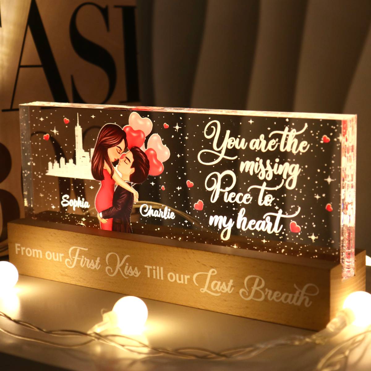 Couple Hugging Kissing You Are The Missing Piece To My Heart Personalized Acrylic Block LED Night Light