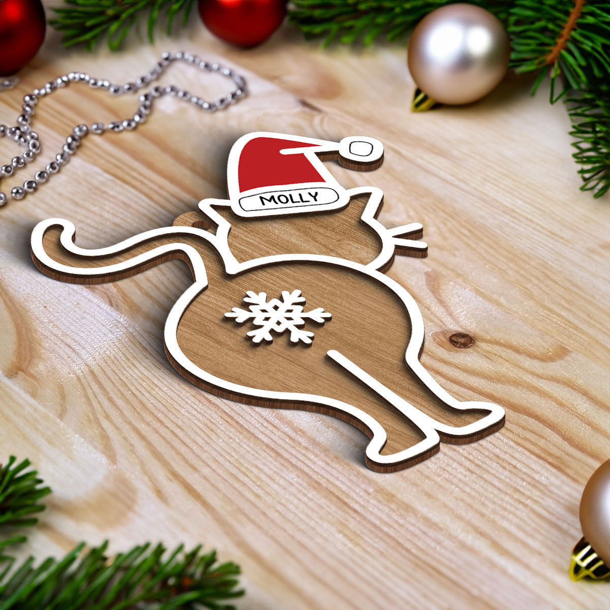 Cat Butt Funny Personalized 2-Layered Wooden Ornament, Christmas Gift for Cat Mom, Cat Dad