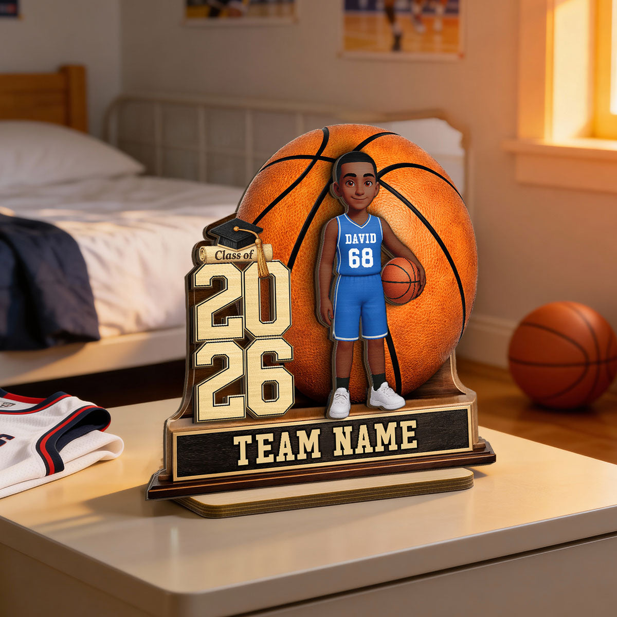 Basketball Senior Keepsake - Personalized 2-Layered Wooden Plaque - Graduation Gift For Son, Daughter