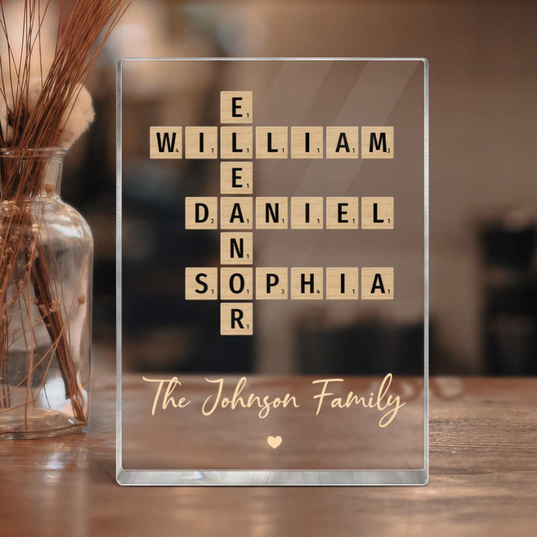 Family Crossword Art Created In A Moment, Treasured Forever - Personalized Acrylic Block Plaque