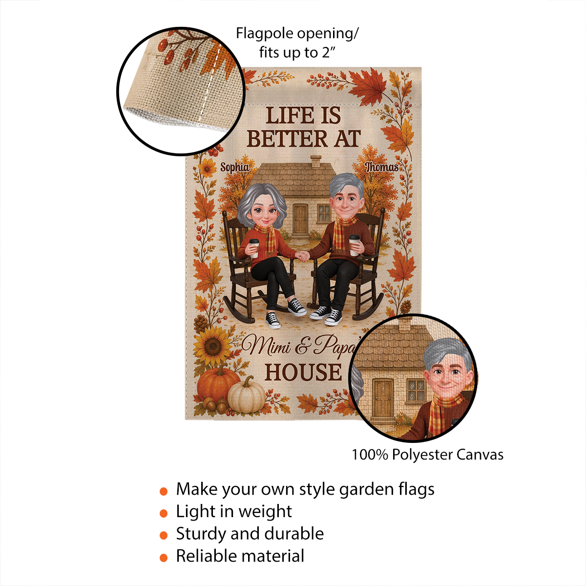 Cozy Fall At Grandparents House - Personalized Garden Flag