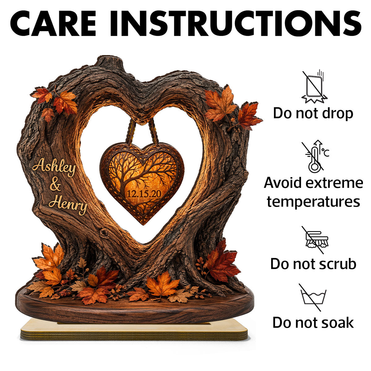 Couple Fall Season Heart Tree - Personalized 2-Layered Wooden Plaque - Anniversary Gift for Her, for Him