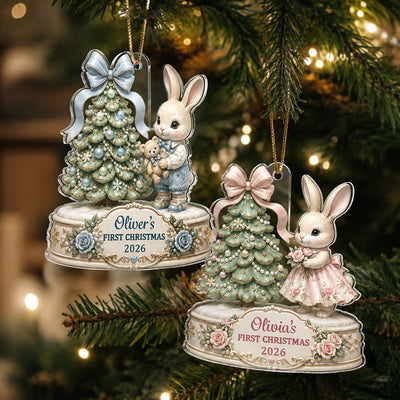 Baby's First Christmas Cute Rabbit - Personalized Acrylic Ornament - Newborn Gift