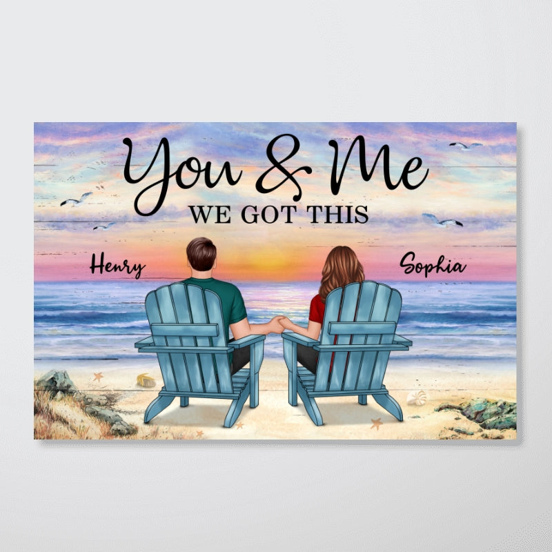 Back View Couple At Beach Purple Sunset Personalized Horizontal Poster