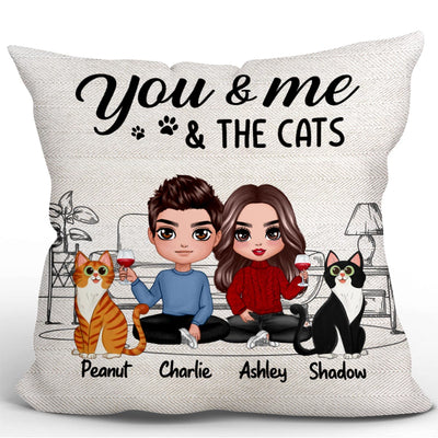 Outline Background Doll Couple Sitting You Me The Cats Personalized Pillow