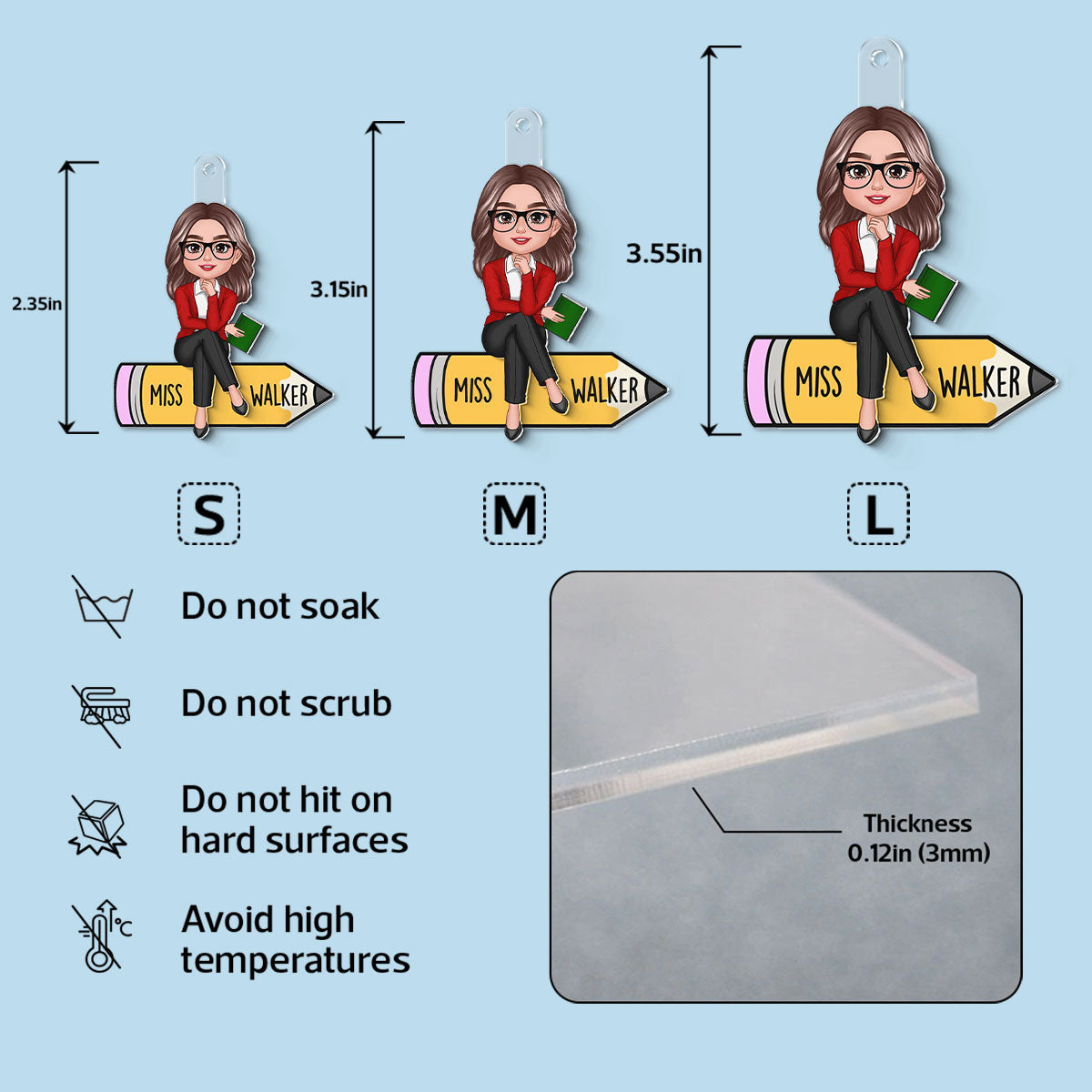 Teacher Sitting On Pencil Personalized 2-Layer Acrylic Keychain