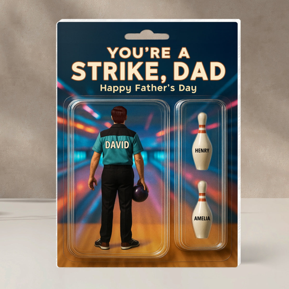 You're A Strike Dad With Kids' Names Custom Figure Personalized Acrylic Block Plaque, Unique Father's Day Gift For Him, For Dad, For Bowling Lover