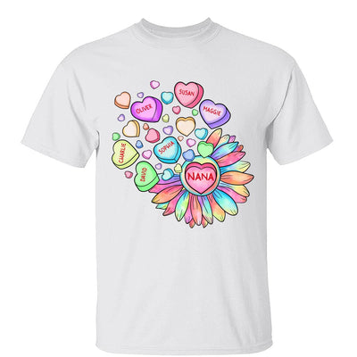 Grandma Mom Sunflower Candy Hearts Personalized Shirt