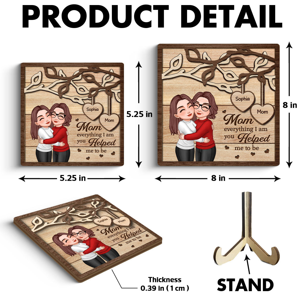 Mom Hugging Daughter Son Under Tree Mother‘s Day Gift For Mom Personalized 2-Layer Wooden Plaque