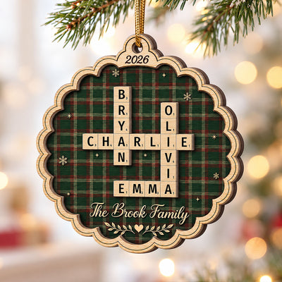 Name Puzzle Crossword Art - Personalized 2-Layer Wooden Ornament - Christmas Tree Decor For Grandparents, Family