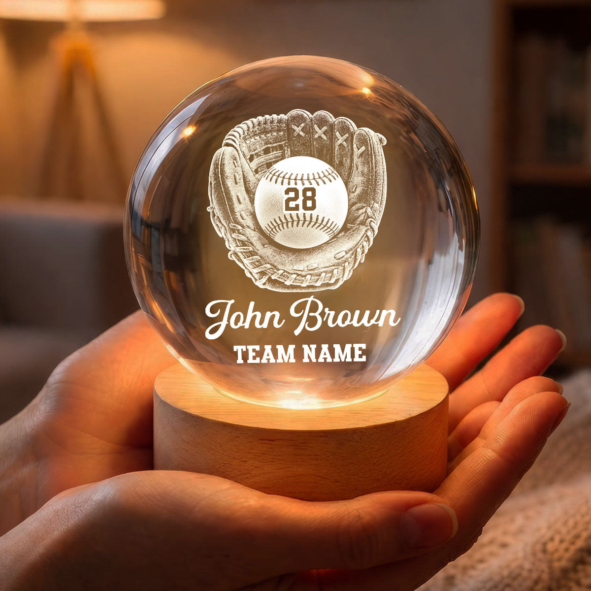 Proud Baseball Player Custom Name And Number - Personalized Crystal Ball - Christmas Gift For Teenagers, Kids, Baseball Players, Baseball Lovers, Daughter, Granddaughter, Son, Grandson
