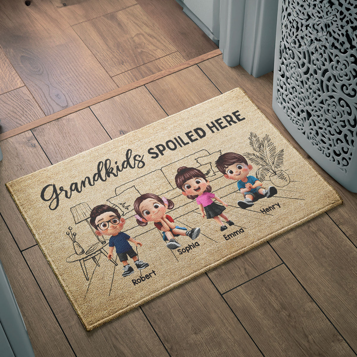 There's No Place Like Grandma Grandpa House Outline Background Personalized Doormat