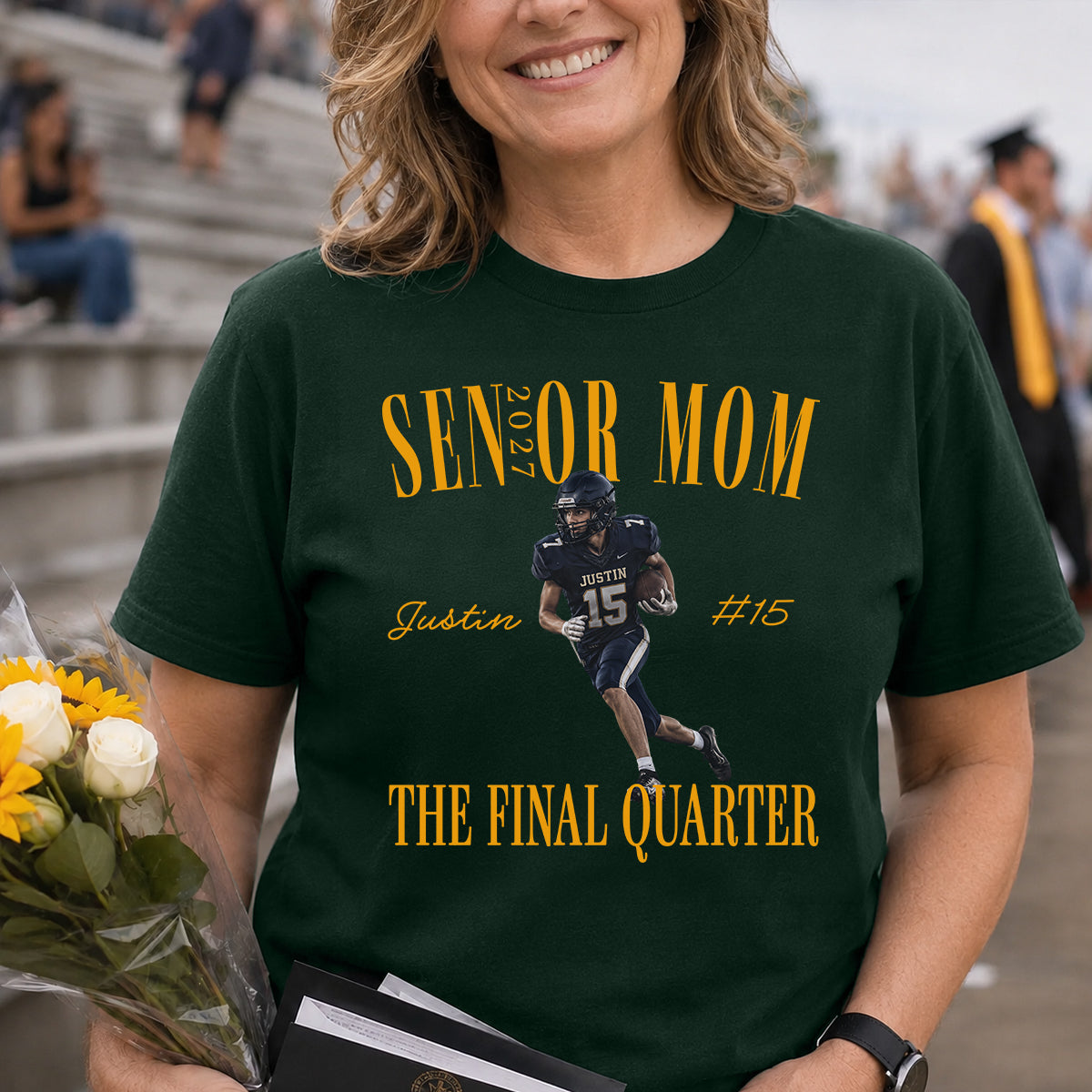 Senior Football Mom The Final Quarter - Personalized Shirt - First Day Of School Gift, Graduation Gift, Back To School Gift