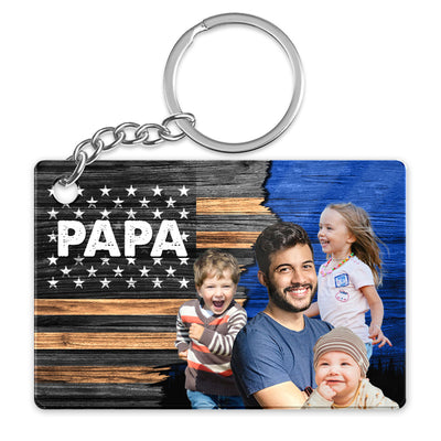 Nation Flag Father‘s Day Gift For Husband Dad Grandpa Photo Inserted Personalized Wooden Keychain