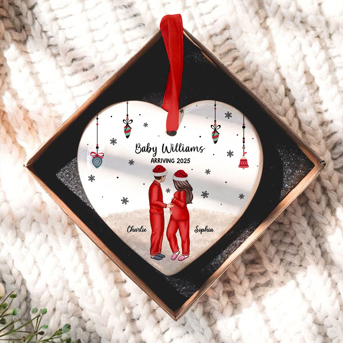 Personalized Pregnancy Ornament, Expecting Family Christmas Personalized Heart Ceramic Ornament, New Mom Christmas Gift