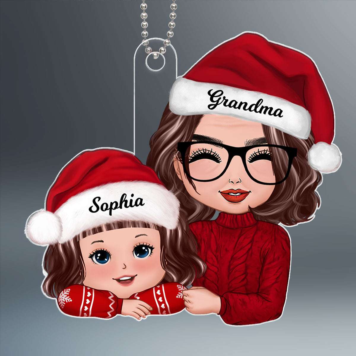 Grandma & Grandkid Chin On Hands Christmas Gift For Grandson Granddaughter Personalized Acrylic Ornament