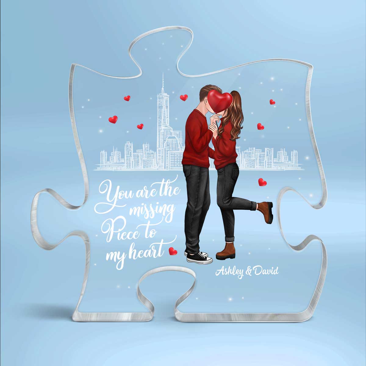 The Missing Piece To My Heart Standing Kissing Couple Personalized Puzzle Acrylic Plaque