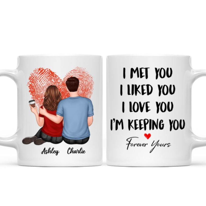 Embracing Couple Back View Finger Print Heart Personalized Mug