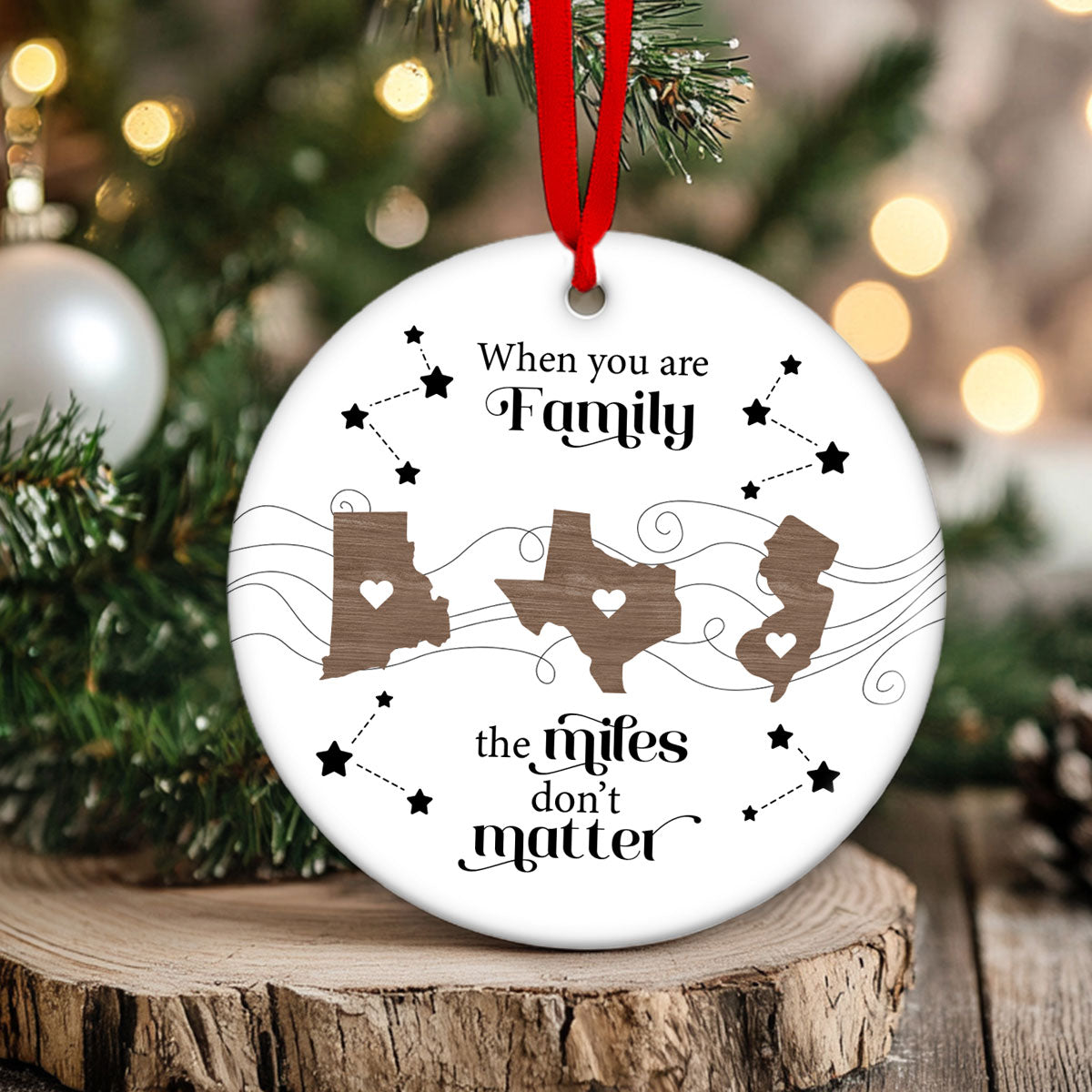 Custom Long Distance Ceramic Ornament, Heartfelt Christmas Gift for Family, Friends, Sisters, Besties