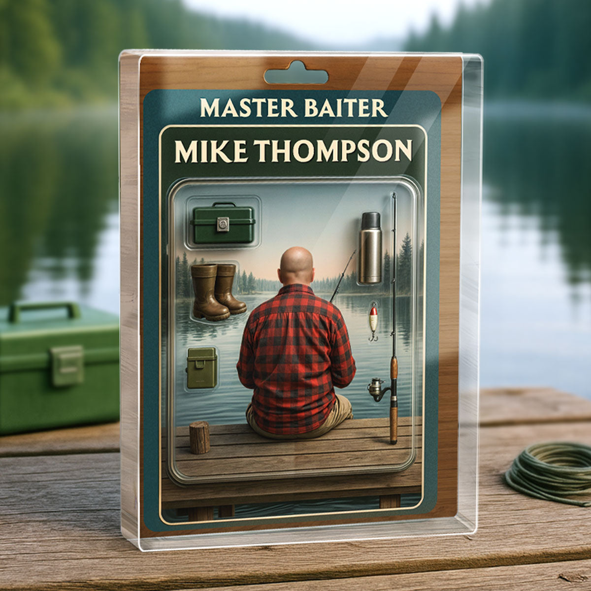 Fishing Dad Grandpa Man Realistic Figure Style Personalized Acrylic Block Plaque