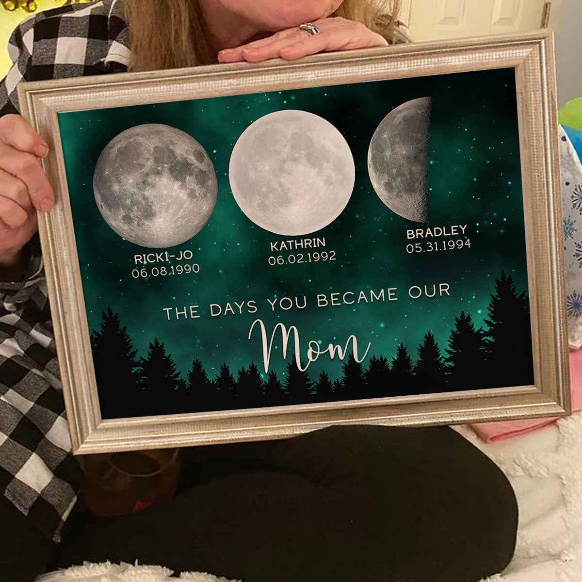 Galaxy Night The Days You Became Our Mom Birthday Moon Phase - Personalized Poster - Gift for Mom, Gift for Grandma, Gift for Wife