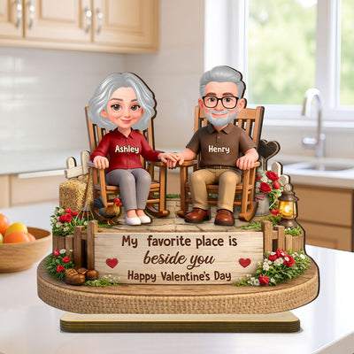 My Favorite Place is Beside You Farmhouse Couple - Personalized 2-Layered Wooden Plaque - Valentine's Day Gift for Her, for Him