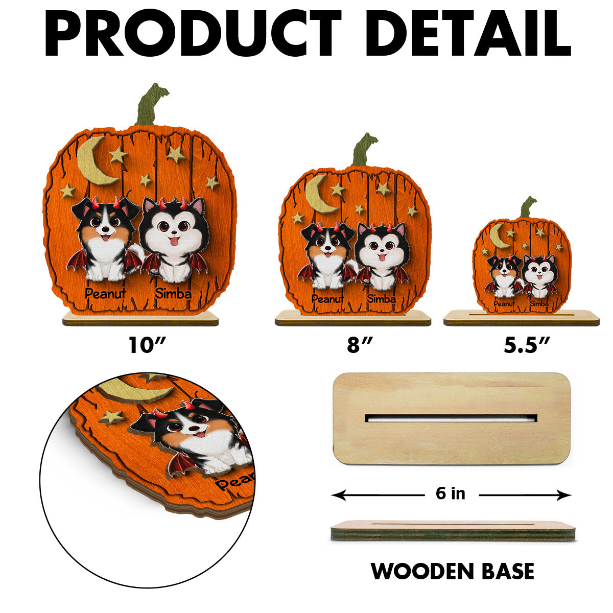 Halloween Dog Pumpkin Shaped Personalized 2-Layer Standing Wooden Plaque