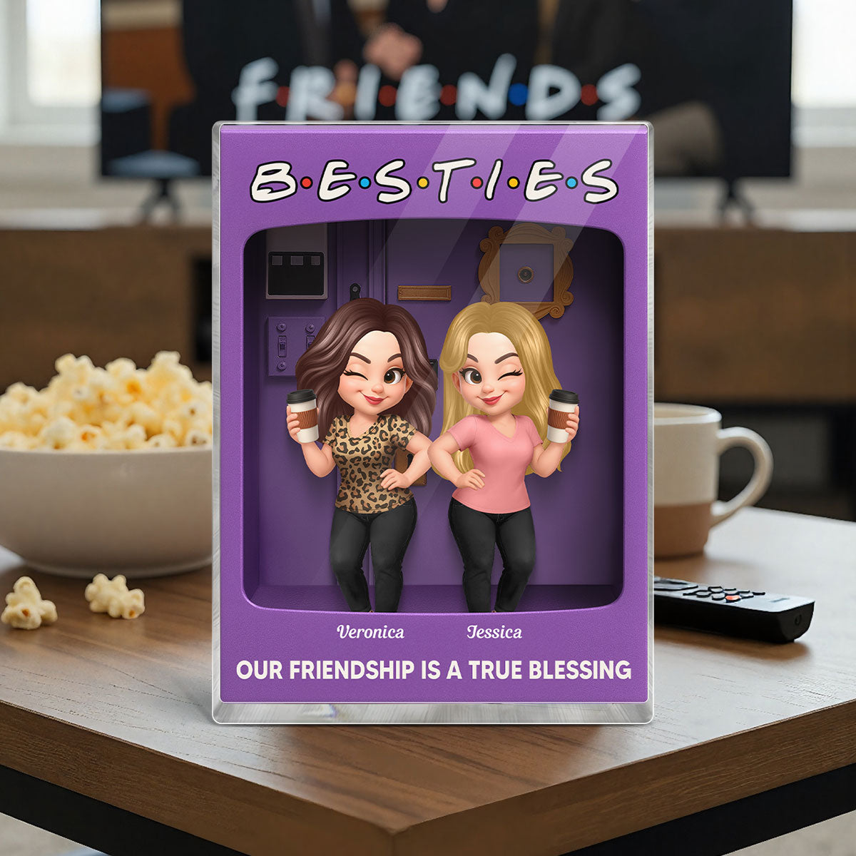 Besties Forever Best Friends Purple Toy Box Style Personalized Acrylic Block Plaque, Friendship Gift For Besties