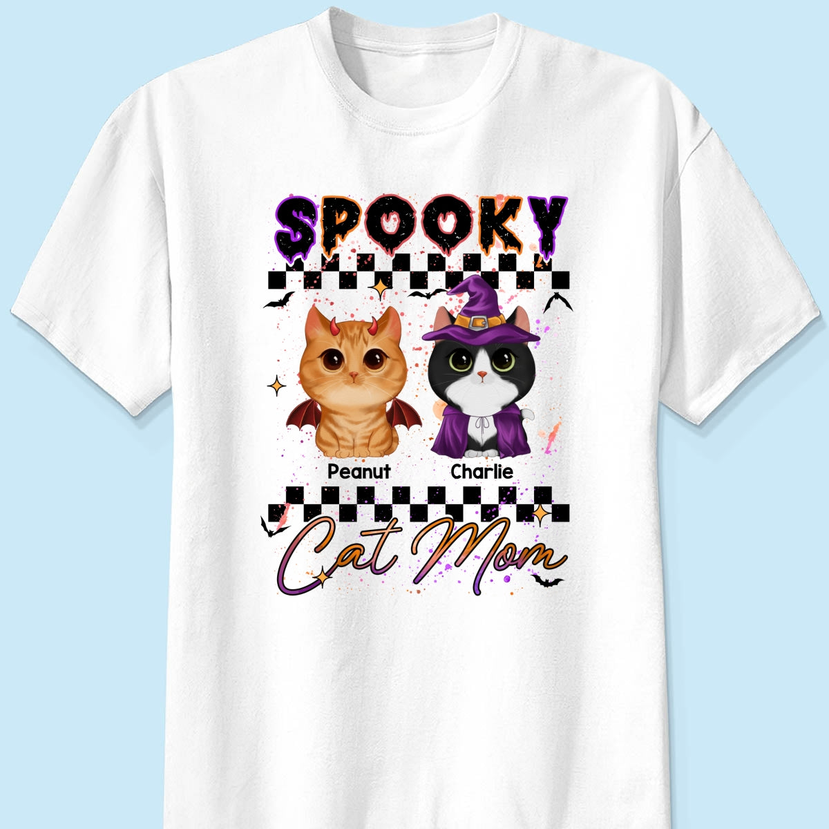 Spooky Cat Mom Halloween Watercolor Cute Cats Personalized Shirt