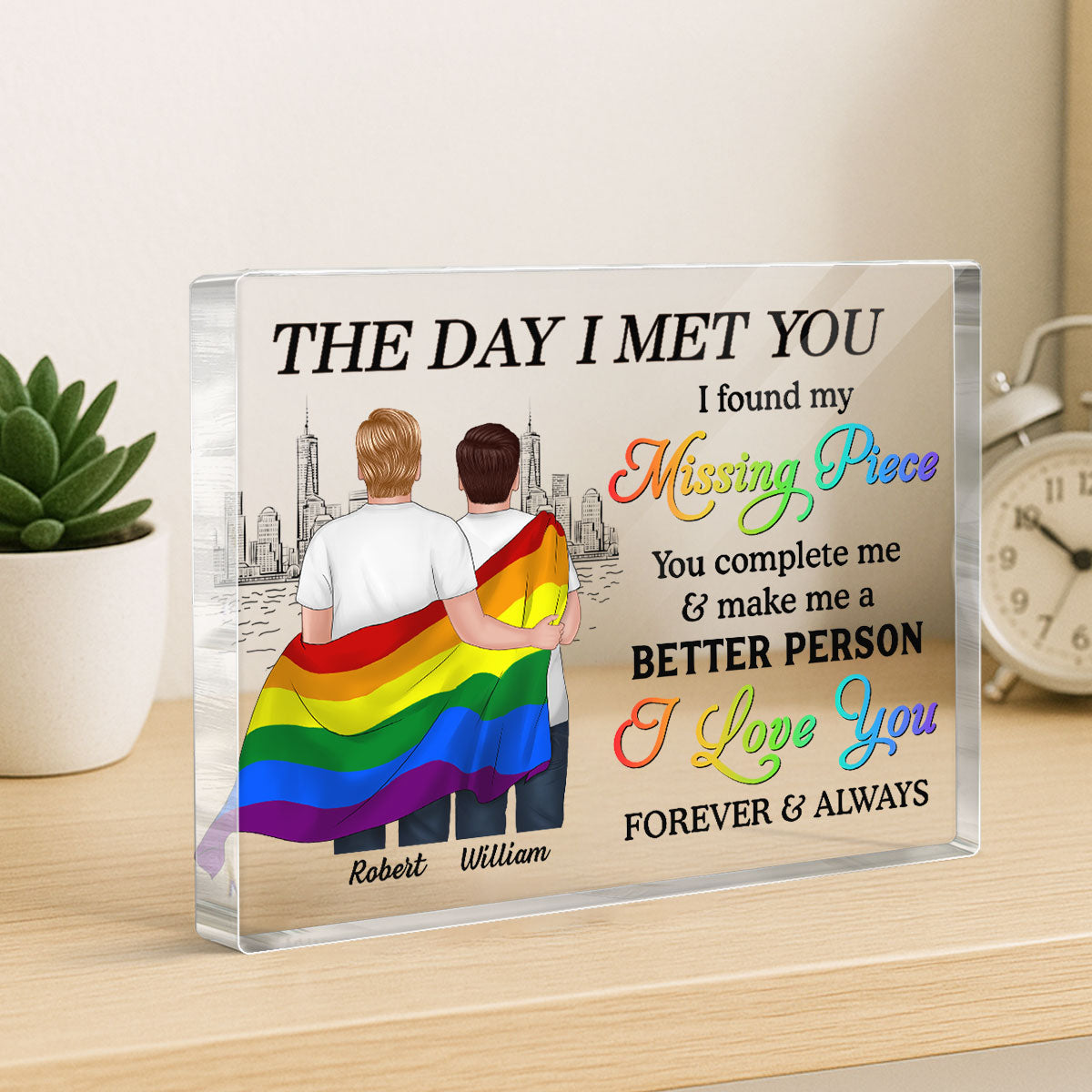 Pride Month LGBT Couple The Day I Met You Personalized Rectangle Acrylic Block Plaque, Gift For Couple