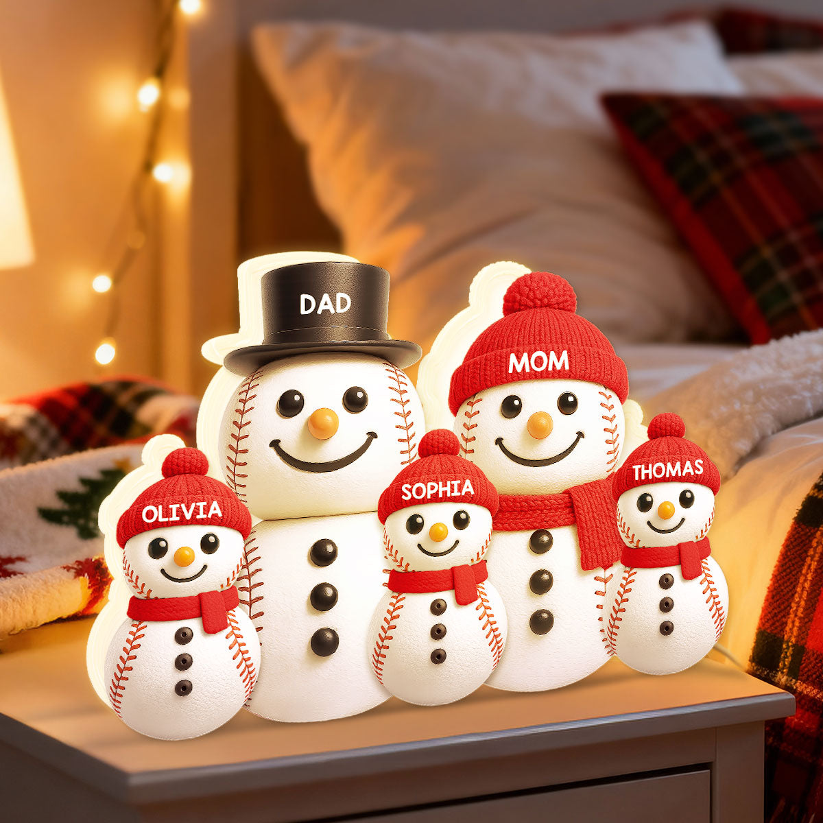 Baseball Snowman Family - Personalized Light Box - Gift For Family