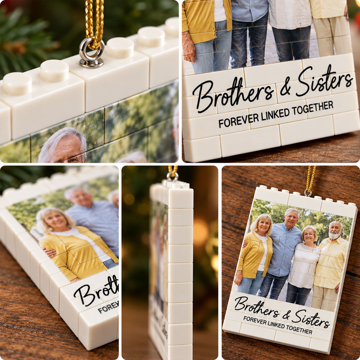Brothers & Sisters Forever Linked Together Upload Photo - Personalized Building Blocks Ornament - Christmas Gift For Brothers, Sisters, Siblings