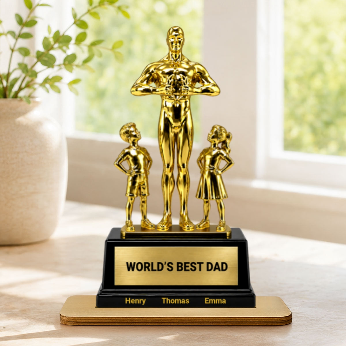 World's Best Dad Trophy - Personalized 2-Layered Wooden Plaque - Father's Day Gift for Dad, Husband