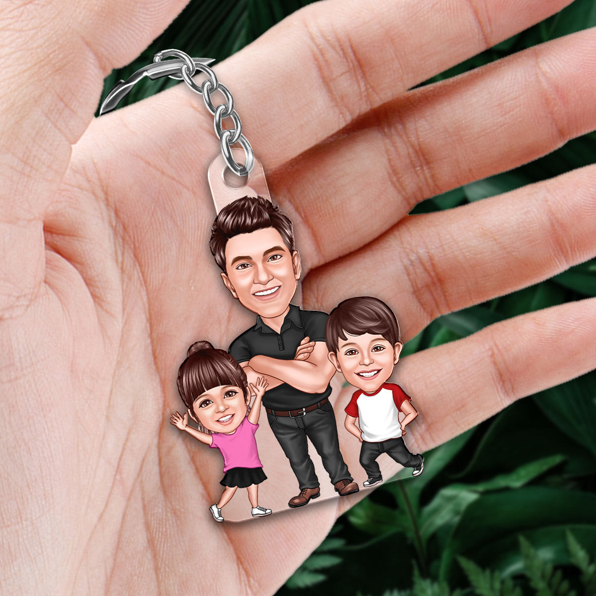 Dad Papa Grandpa Kids Caricature Personalized Acrylic Keychain
