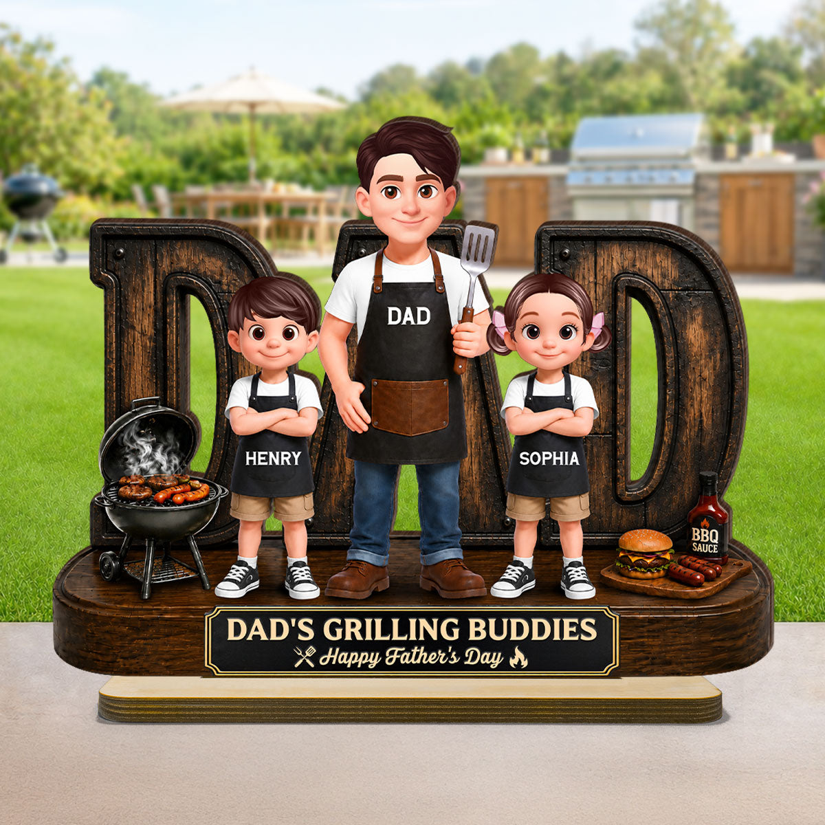 BBQ King Of The Grill Dad - Personalized Wooden Plaque - Father's Day Gift For Dad, Husband